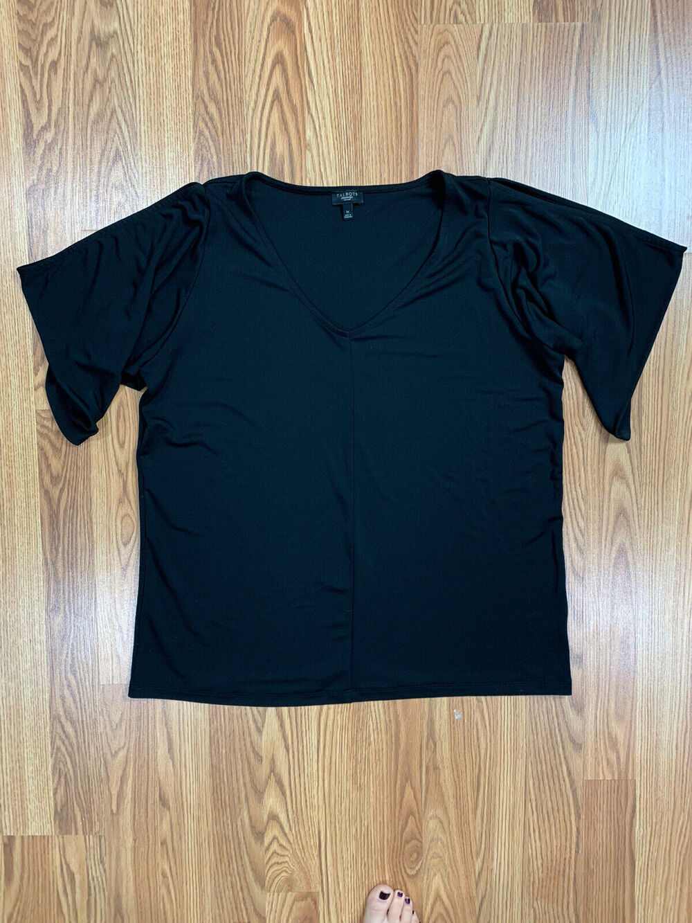 Talbots Woman’s XL Black Jersey Top Short Split Sleeve V Neck Business Workwear